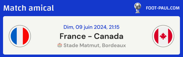 Infos sur le match amical France vs Canada du 09 juin 2024