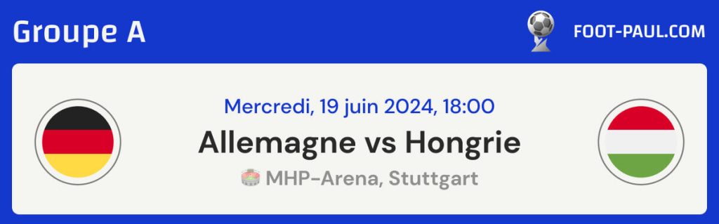 Informations sur le match Allemagne vs Hongrie du groupe A de l'EURO 2024