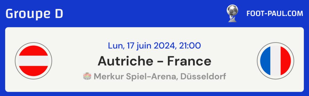 Informations sur le match Autriche vs France du groupe D de l'EURO 2024