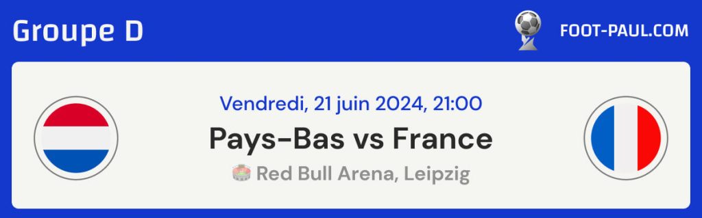 Informations sur le match Pays-Bas vs France du groupe D de l'EURO 2024